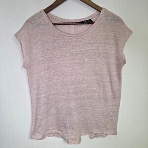 Tahari Linen Button Down Back Taupe Beige Top Size Large